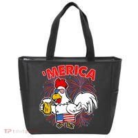 Funny Merica USA Rooster With Beer Tote Bag thumb 0