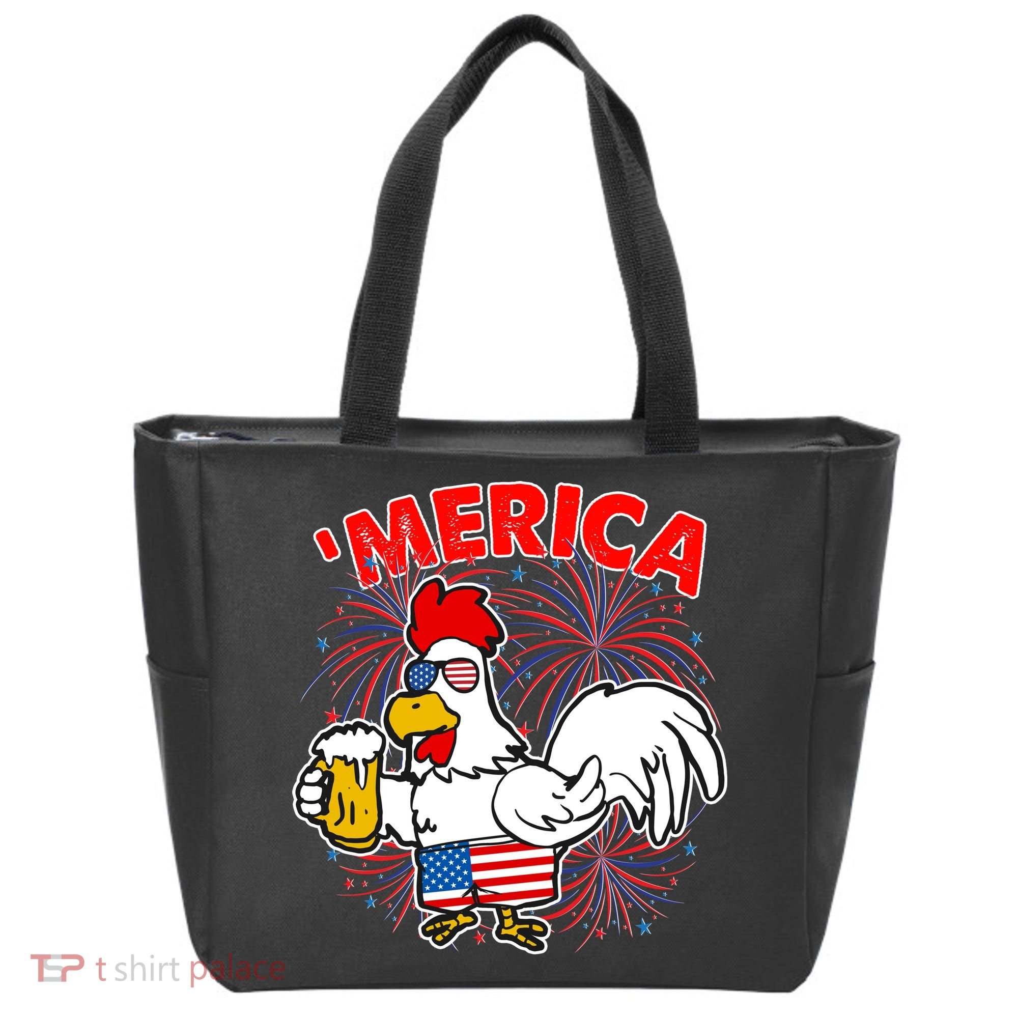 Funny Merica USA Rooster With Beer Tote Bag