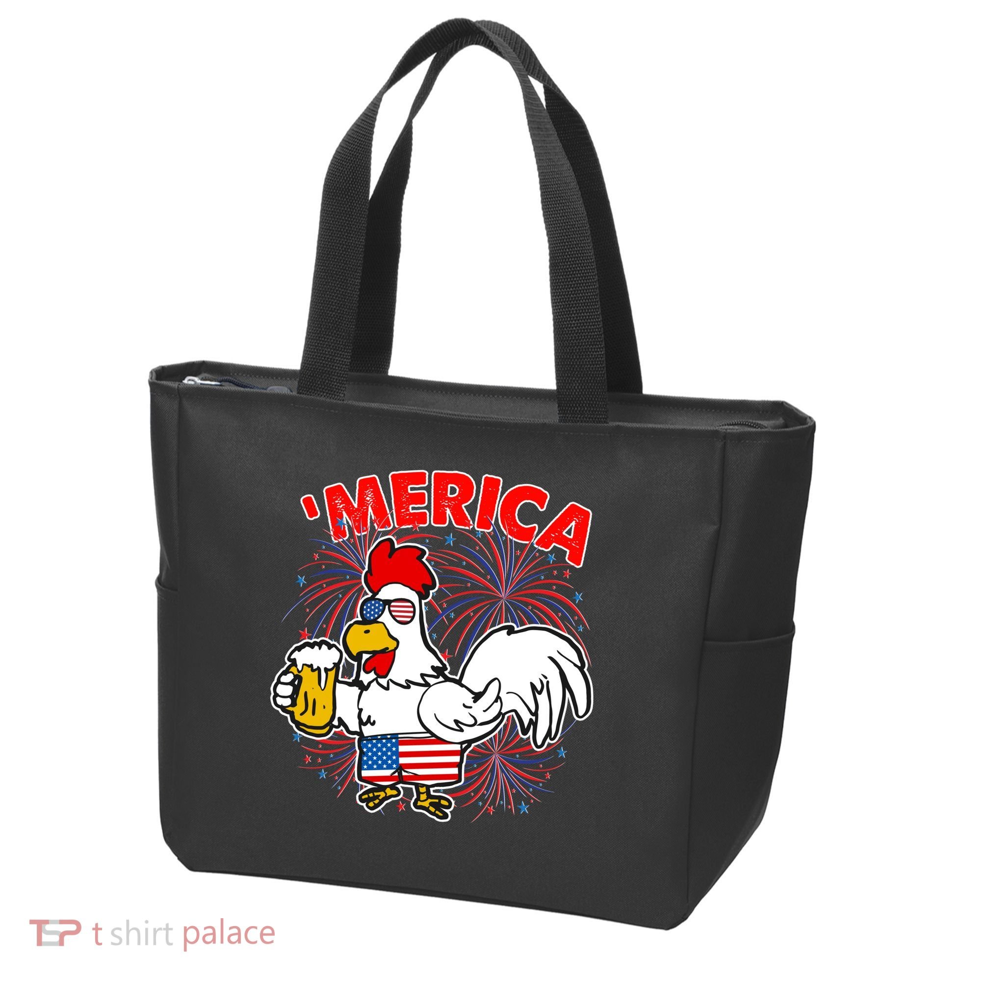 Funny Merica USA Rooster With Beer Tote Bag