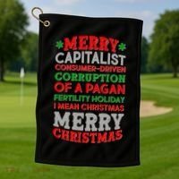 Funny Merry Capitalist Christmas Golf Towel thumb 1