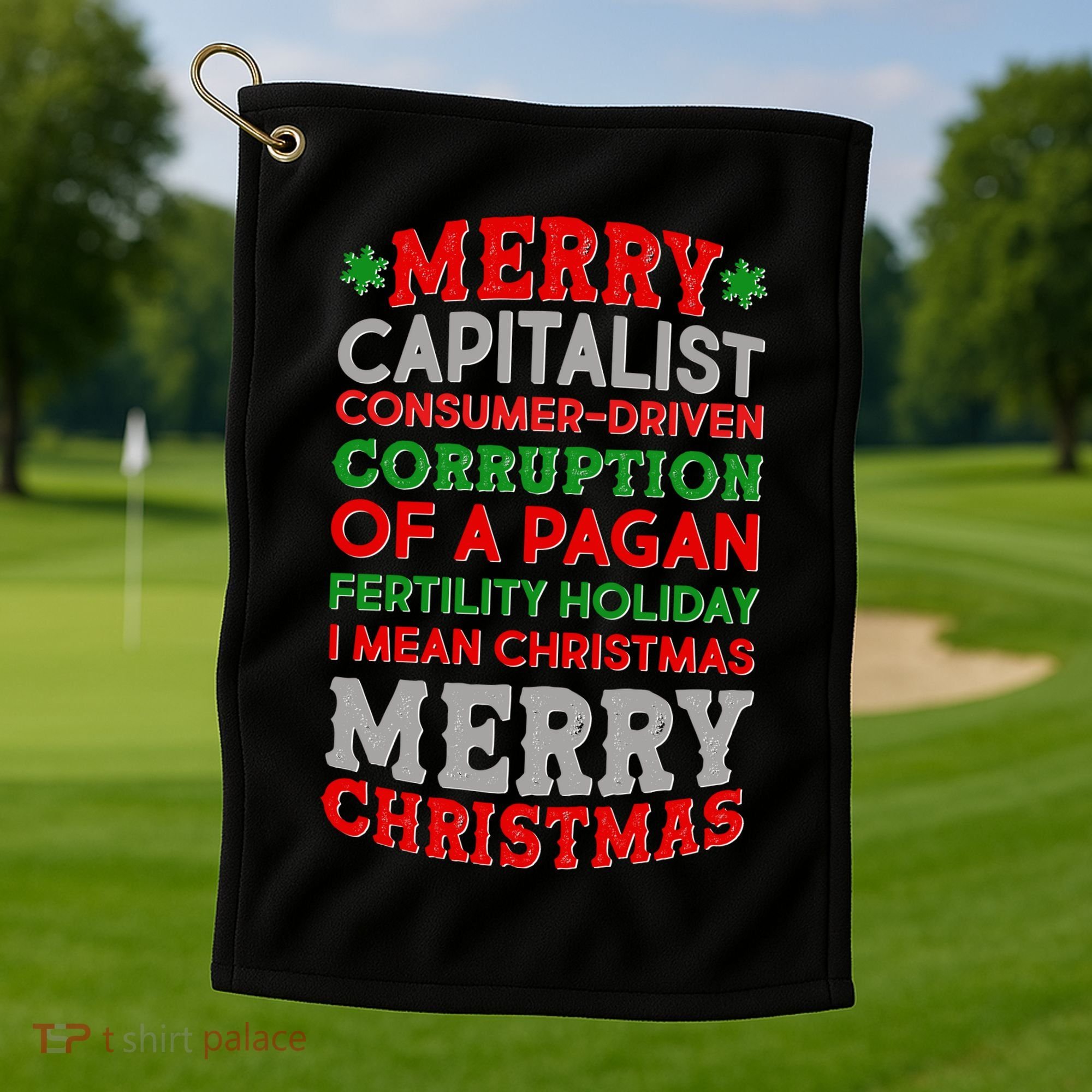 Funny Merry Capitalist Christmas Golf Towel