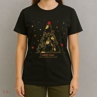 Funny Merry XMas and Happy Cat Year Christmas Tree T-Shirt thumb 4