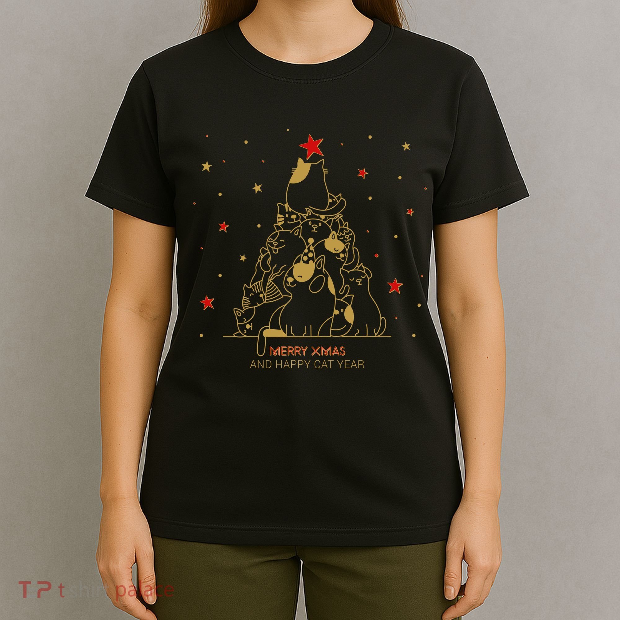 Funny Merry XMas and Happy Cat Year Christmas Tree T-Shirt
