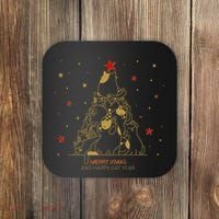 Funny Merry XMas and Happy Cat Year Christmas Tree Coaster thumb 0