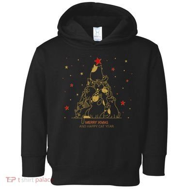 Funny Merry XMas and Happy Cat Year Christmas Tree Toddler Hoodie