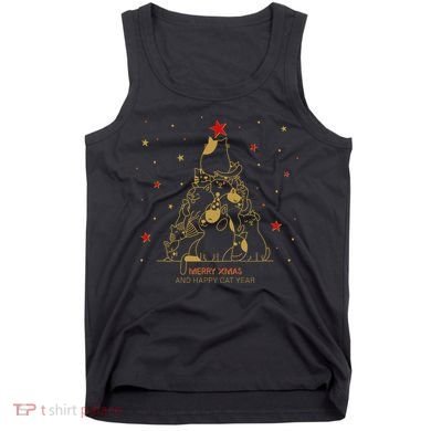 Funny Merry XMas and Happy Cat Year Christmas Tree Tank Top