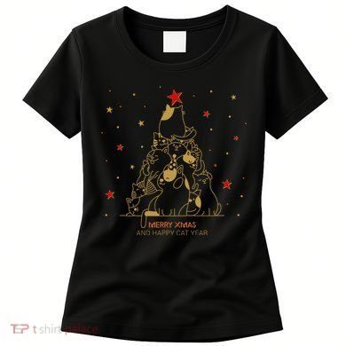 Funny Merry XMas and Happy Cat Year Christmas Tree Women's T-Shirt