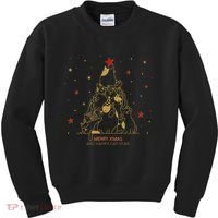 Funny Merry XMas and Happy Cat Year Christmas Tree Kids Sweatshirt thumb 0