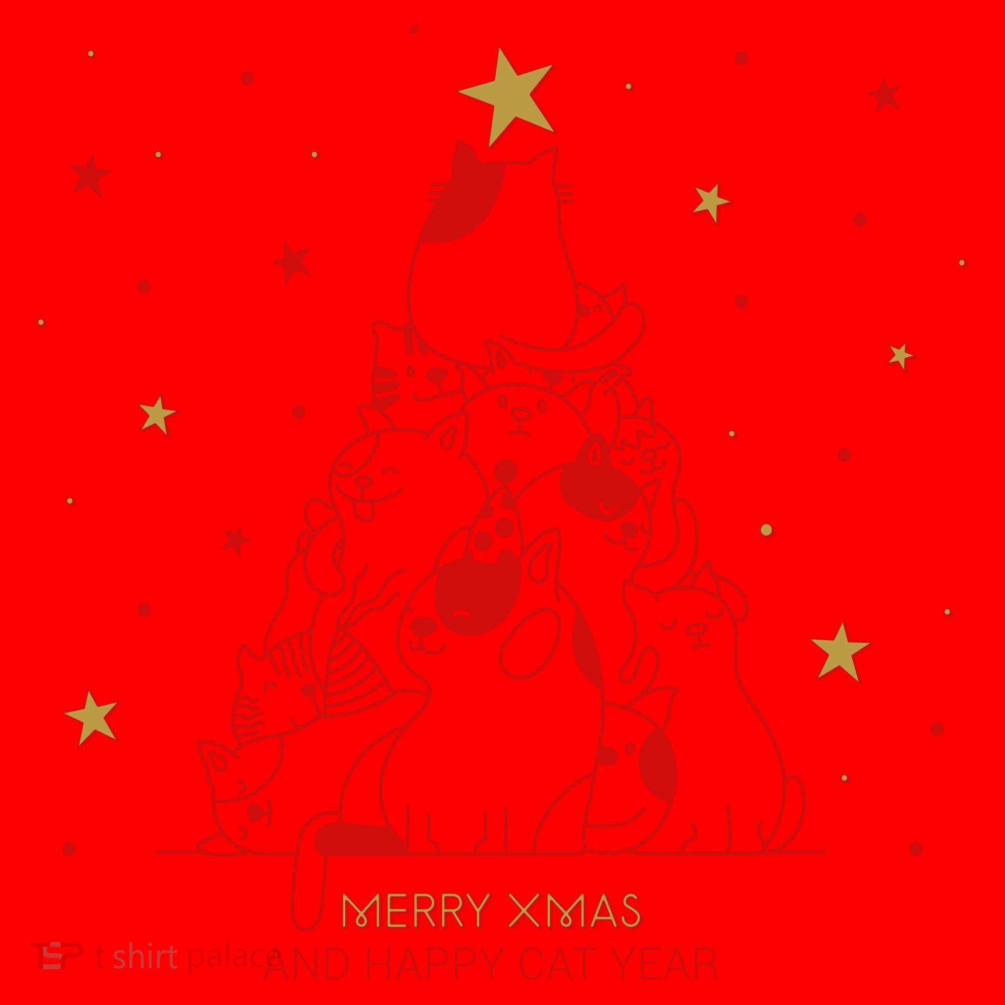 Funny Merry XMas and Happy Cat Year Christmas Tree Santa Hat