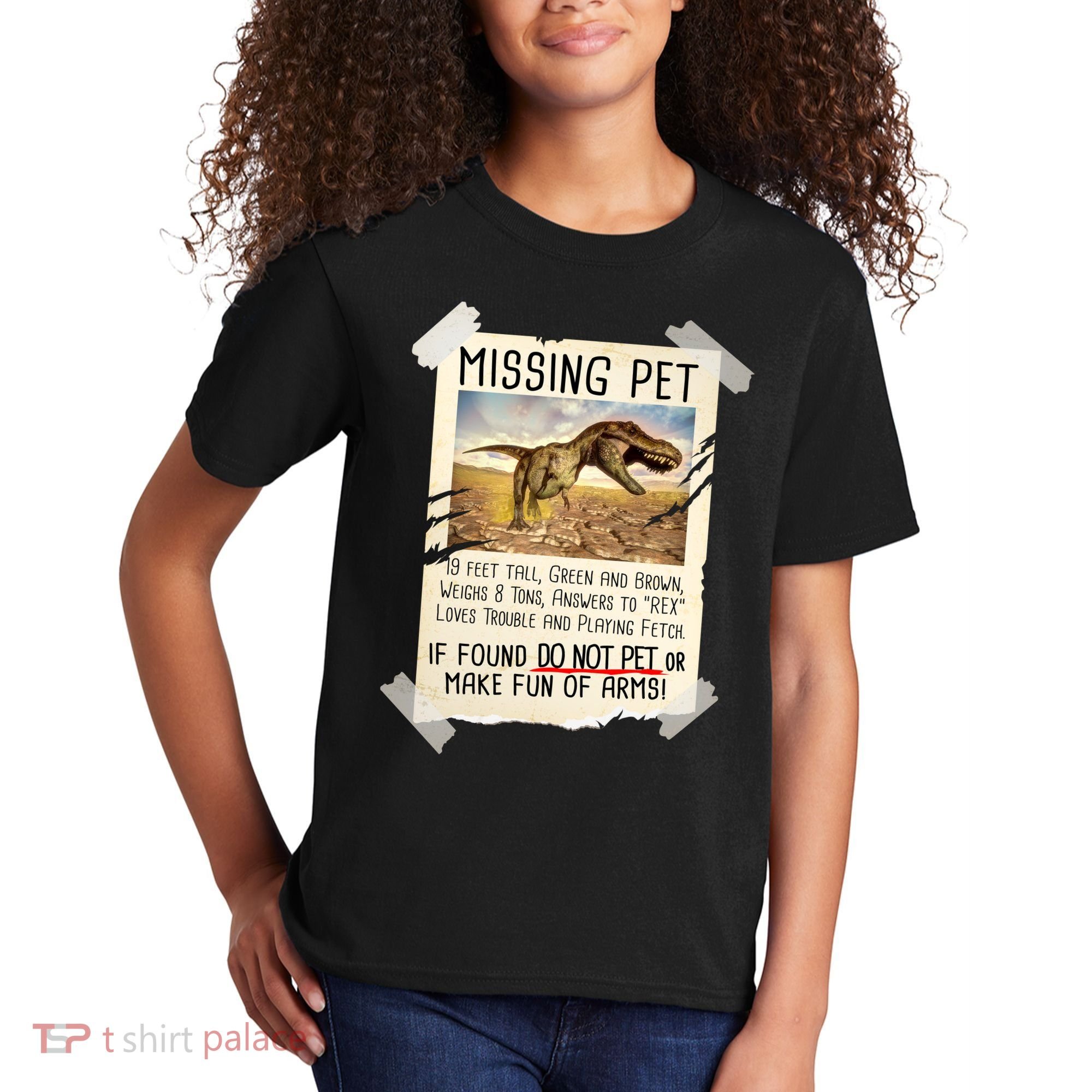 Funny Missing Pet T-Rex Dinosaur Kids T-Shirt