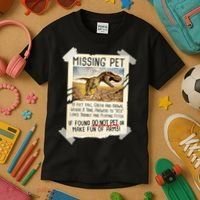 Funny Missing Pet T-Rex Dinosaur Kids T-Shirt thumb 3
