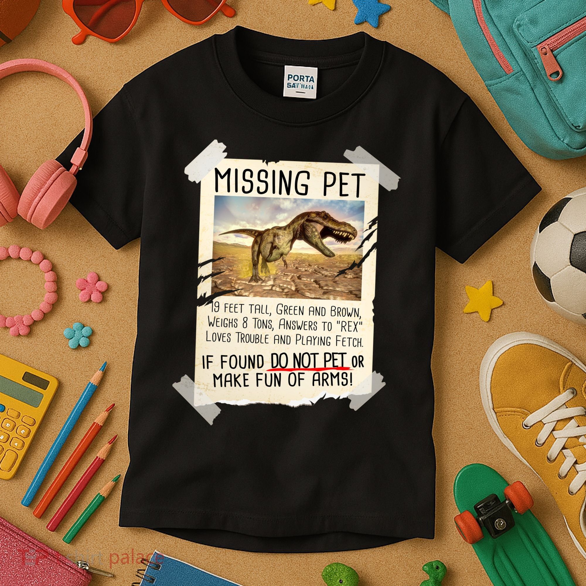 Funny Missing Pet T-Rex Dinosaur Kids T-Shirt