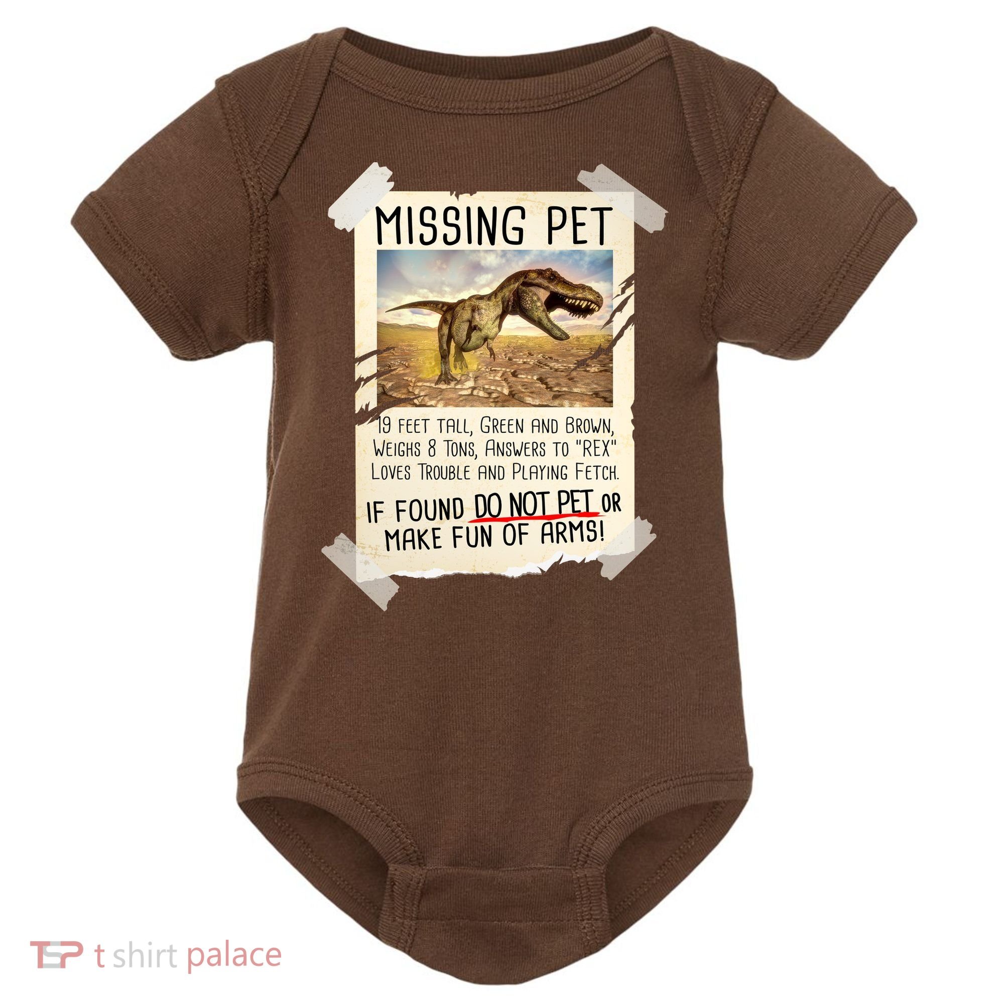 Funny Missing Pet T-Rex Dinosaur Baby Bodysuit