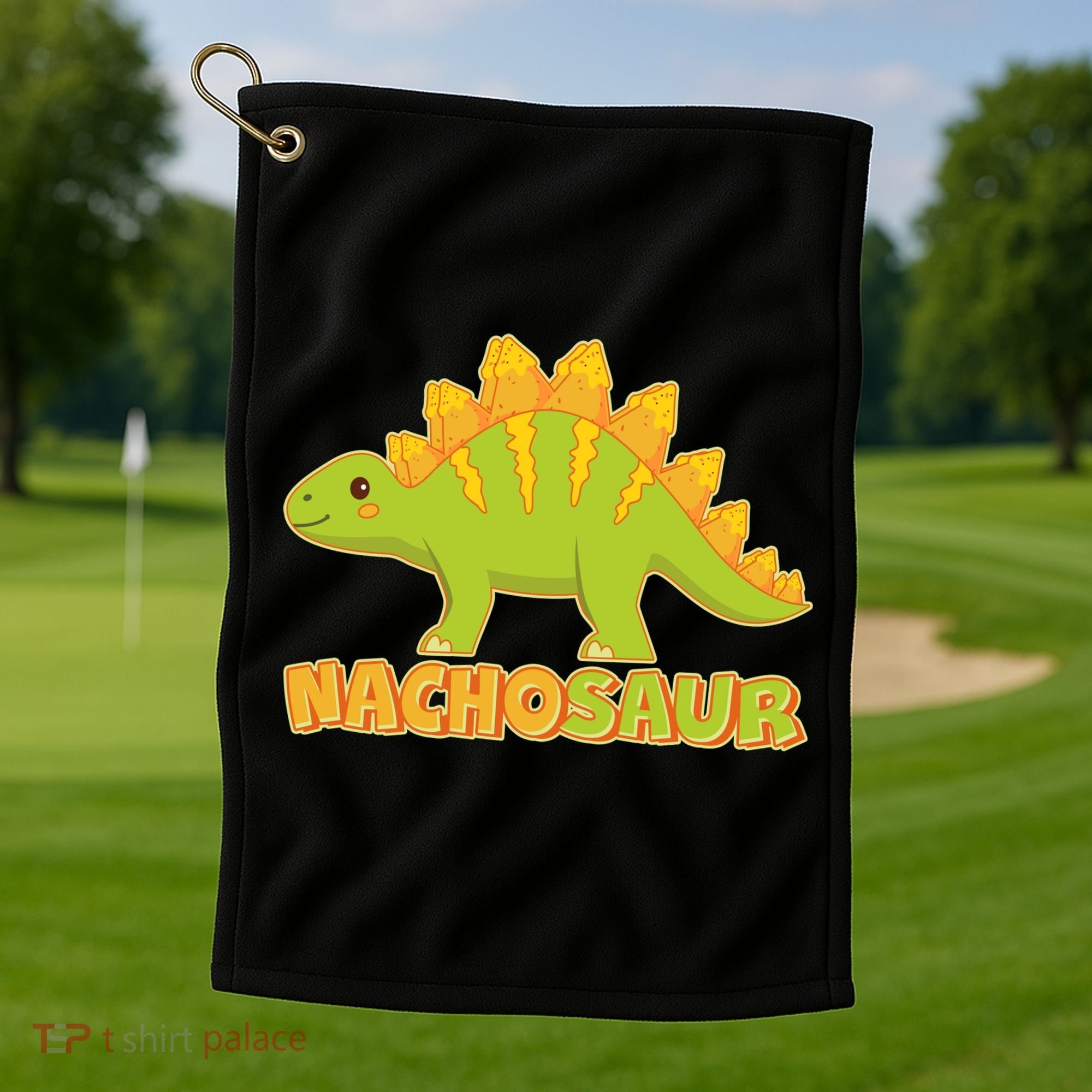 Funny Nachosaur Nacho Cheese Stegosaurus Dinosaur Golf Towel