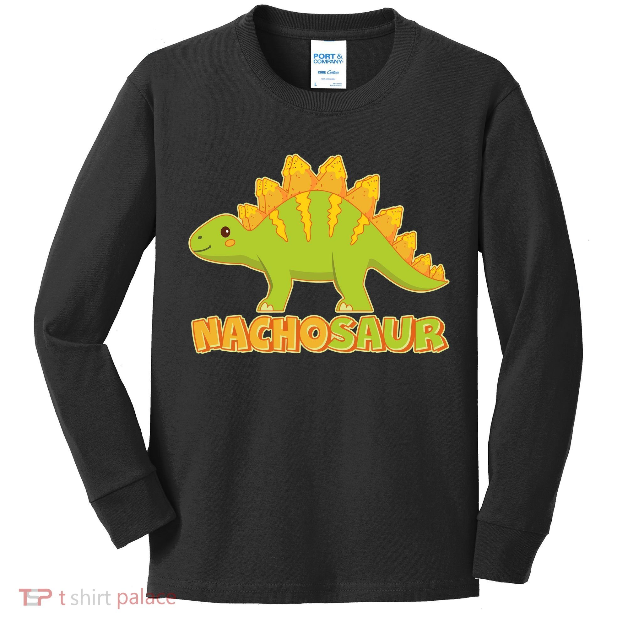 Funny Nachosaur Nacho Cheese Stegosaurus Dinosaur Kids Long Sleeve Shirt