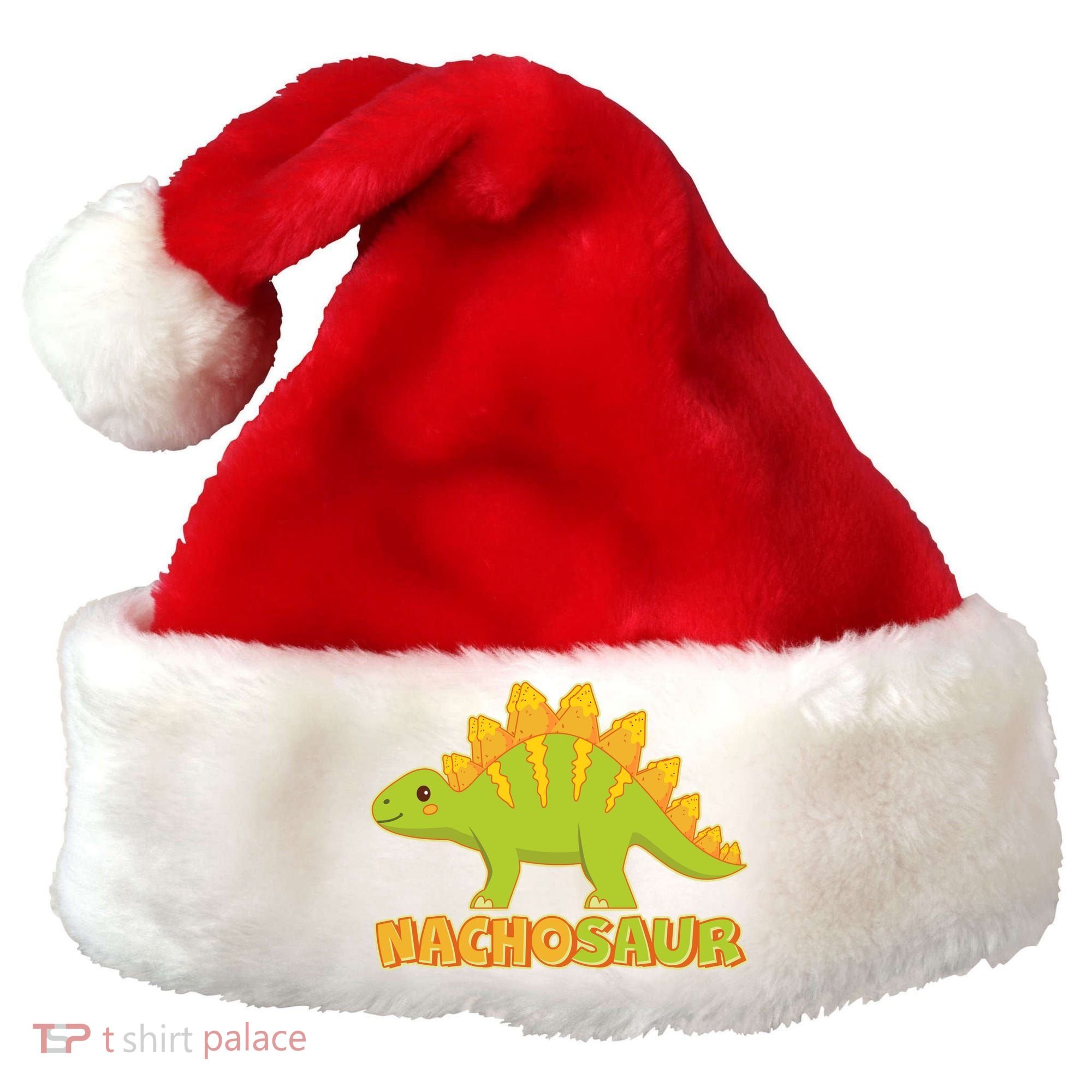 Funny Nachosaur Nacho Cheese Stegosaurus Dinosaur Santa Hat