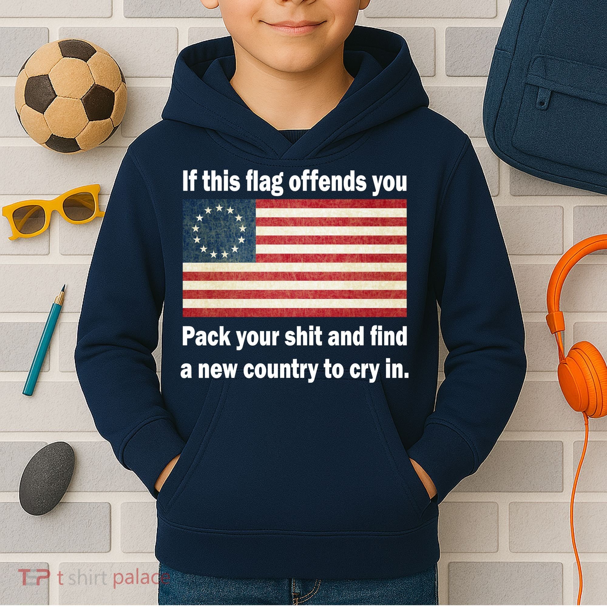 Funny Offensive Betsy Ross Flag Kids Hoodie
