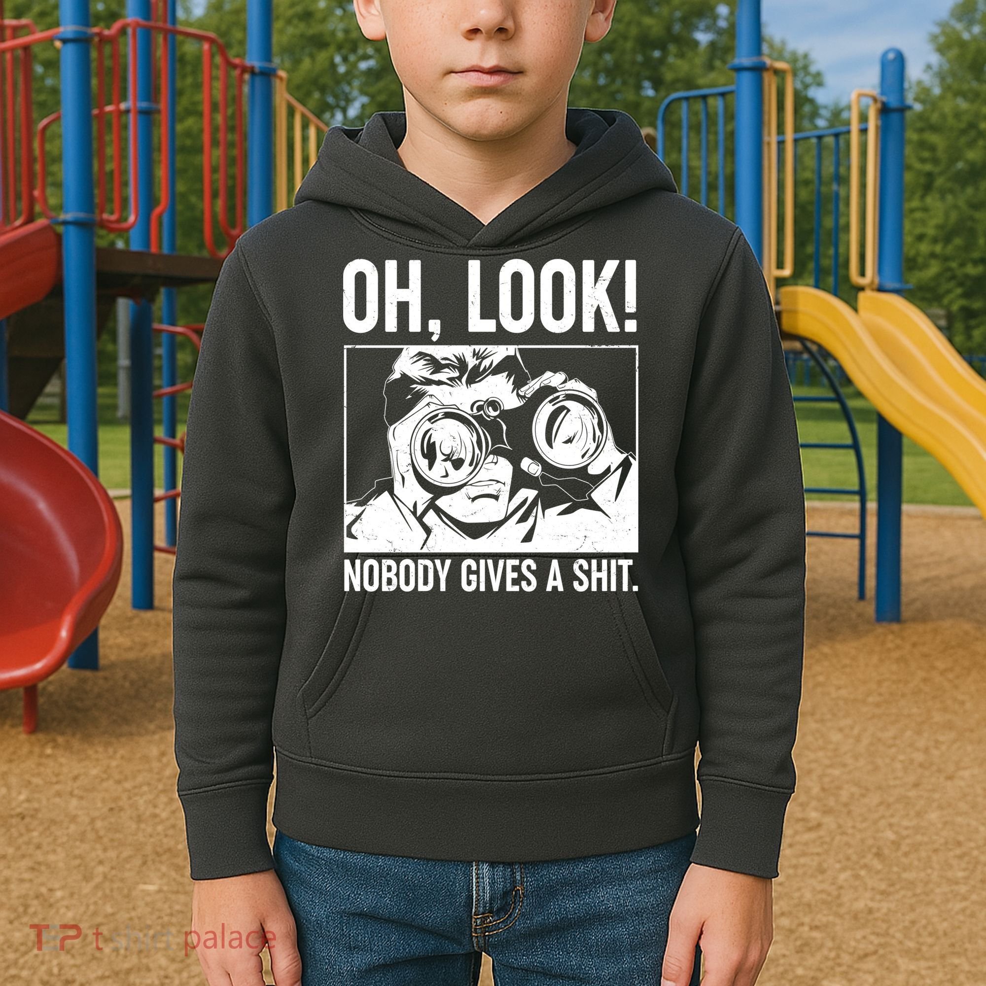 Funny Oh Look Nobody Gives A Shit Kids Hoodie