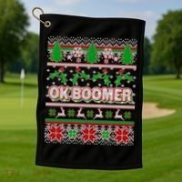 Funny OK Boomer Ugly Christmas Golf Towel thumb 1