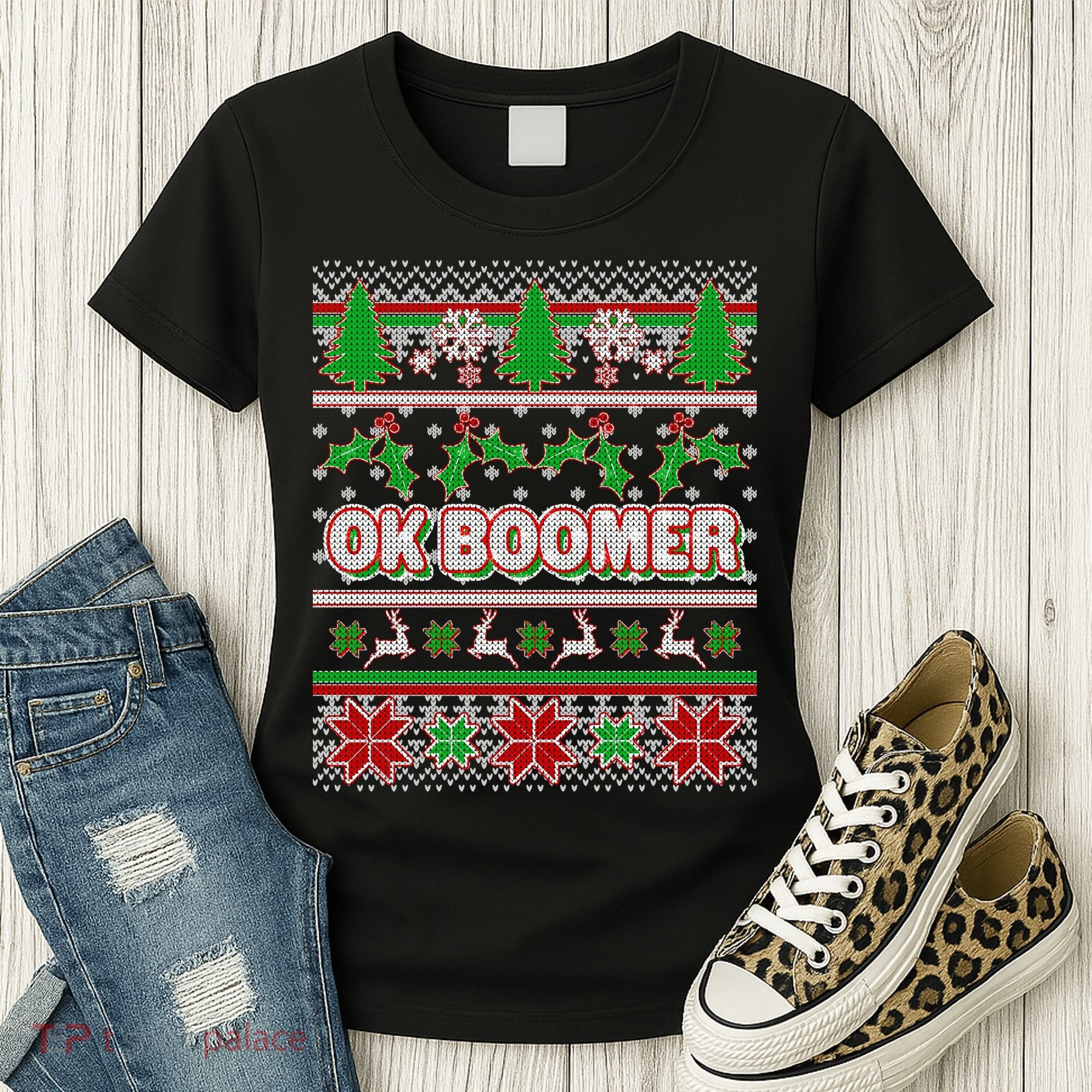 Funny OK Boomer Ugly Christmas Women's T-Shirt
