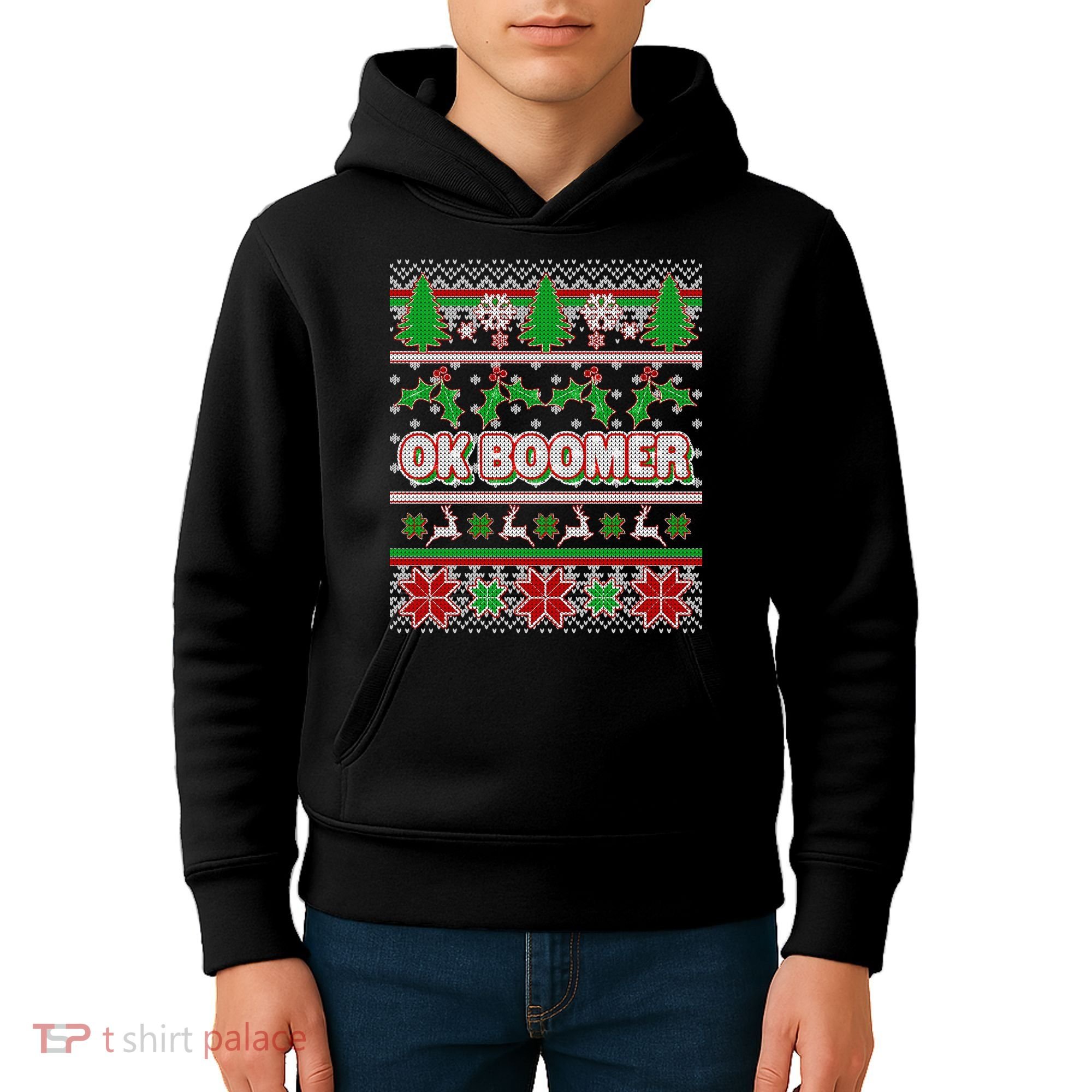 Funny OK Boomer Ugly Christmas Kids Hoodie