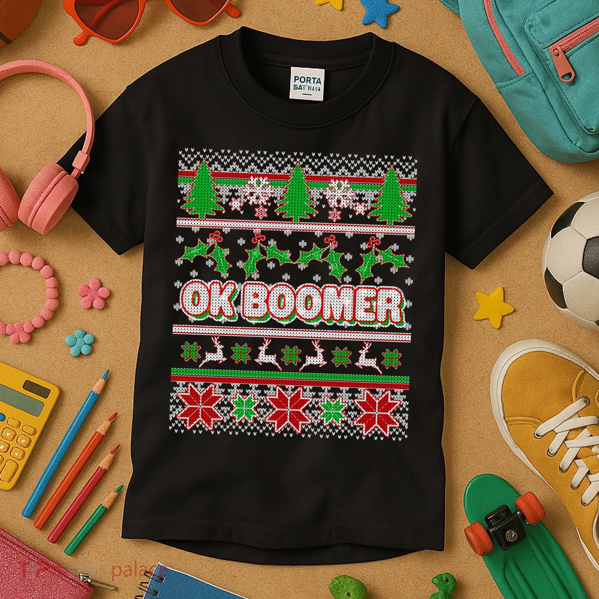 Funny OK Boomer Ugly Christmas Kids T-Shirt