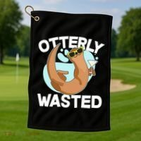 Funny Otterly Wasted Drunk Otter Golf Towel thumb 1