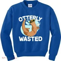Funny Otterly Wasted Drunk Otter Kids Sweatshirt thumb 0