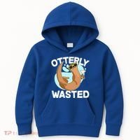 Funny Otterly Wasted Drunk Otter Kids Hoodie thumb 0
