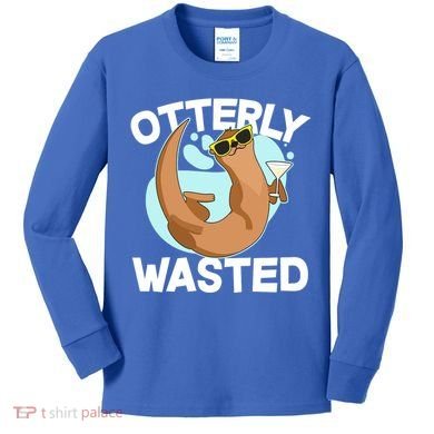 Funny Otterly Wasted Drunk Otter Kids Long Sleeve Shirt