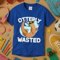 Funny Otterly Wasted Drunk Otter Kids T-Shirt thumb 3