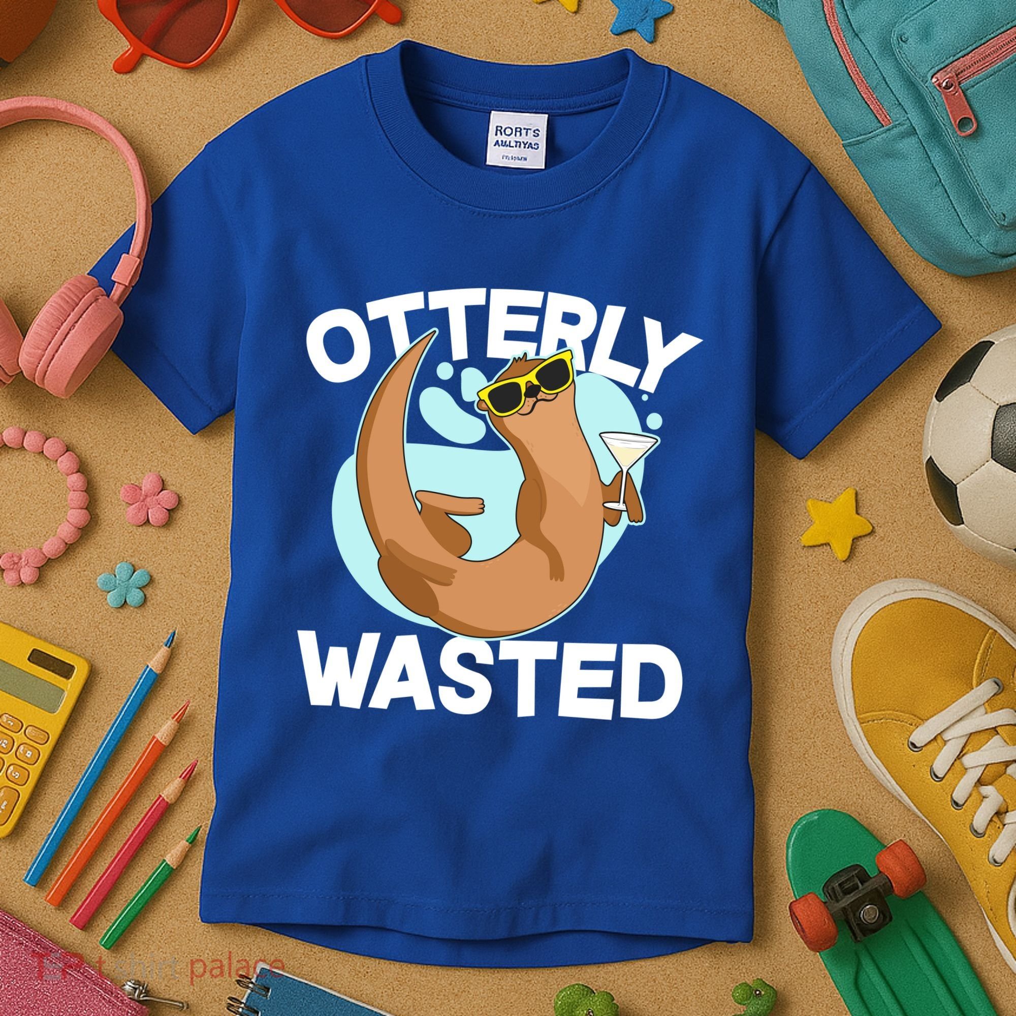 Funny Otterly Wasted Drunk Otter Kids T-Shirt