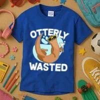 Funny Otterly Wasted Drunk Otter Kids T-Shirt thumb 3