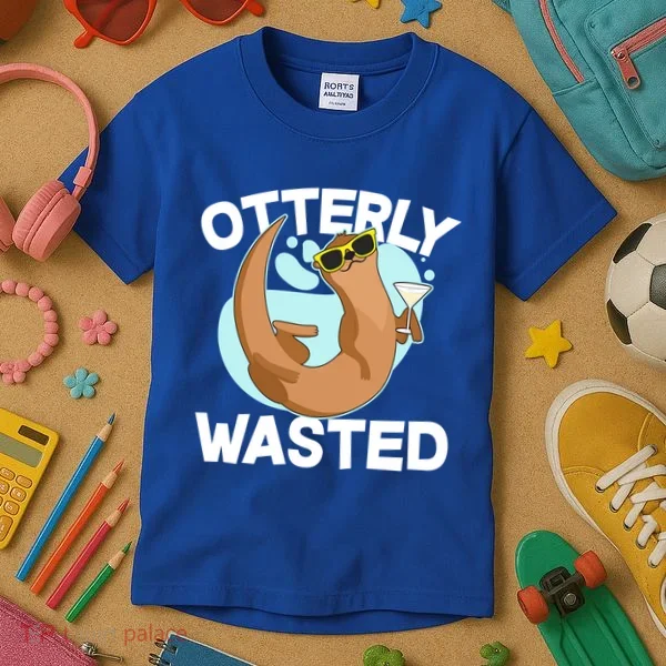 Funny Otterly Wasted Drunk Otter Kids T-Shirt