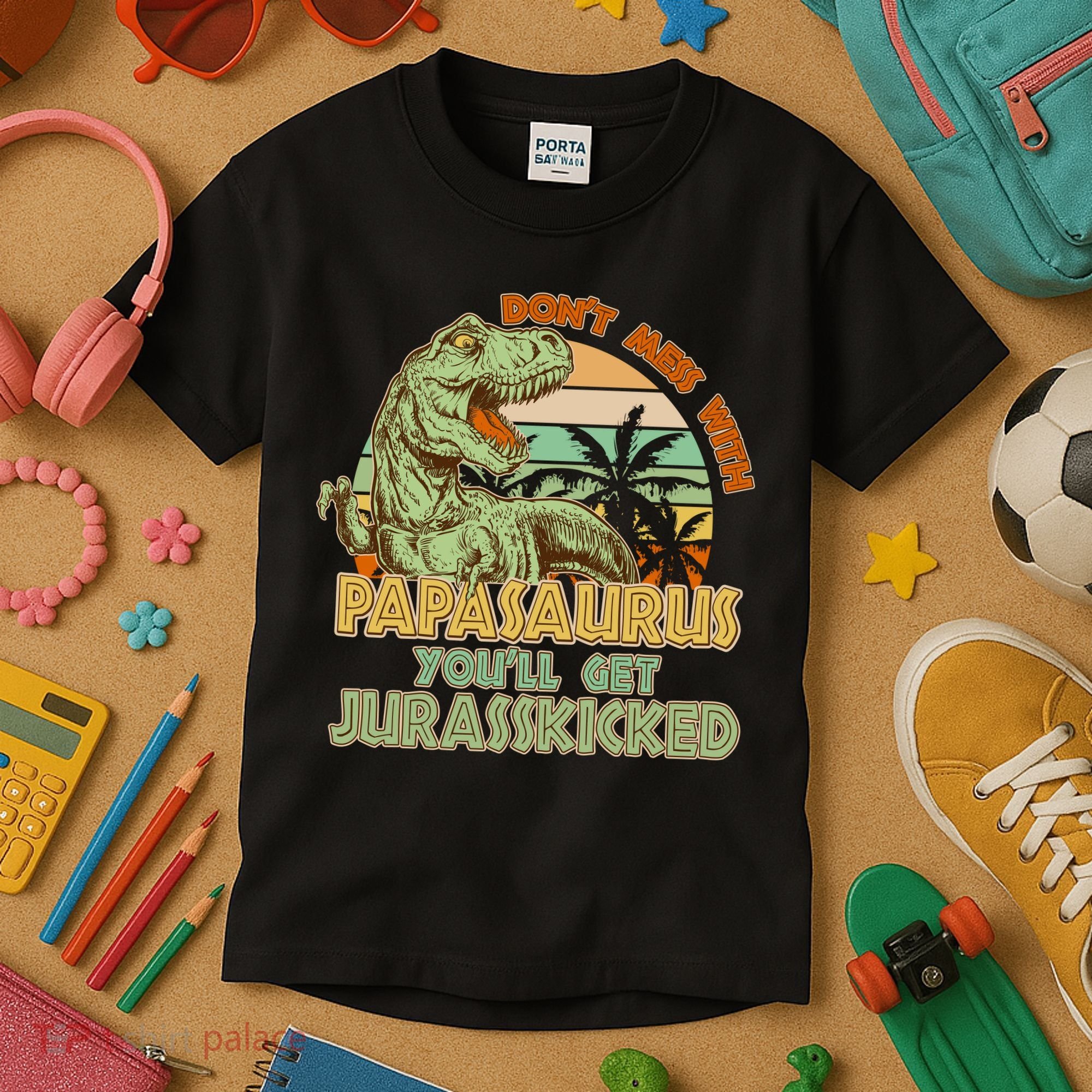 Funny Papa Don't Mess With Papasaurus Kids T-Shirt