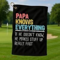 Funny Papa Knows Everything Golf Towel thumb 1
