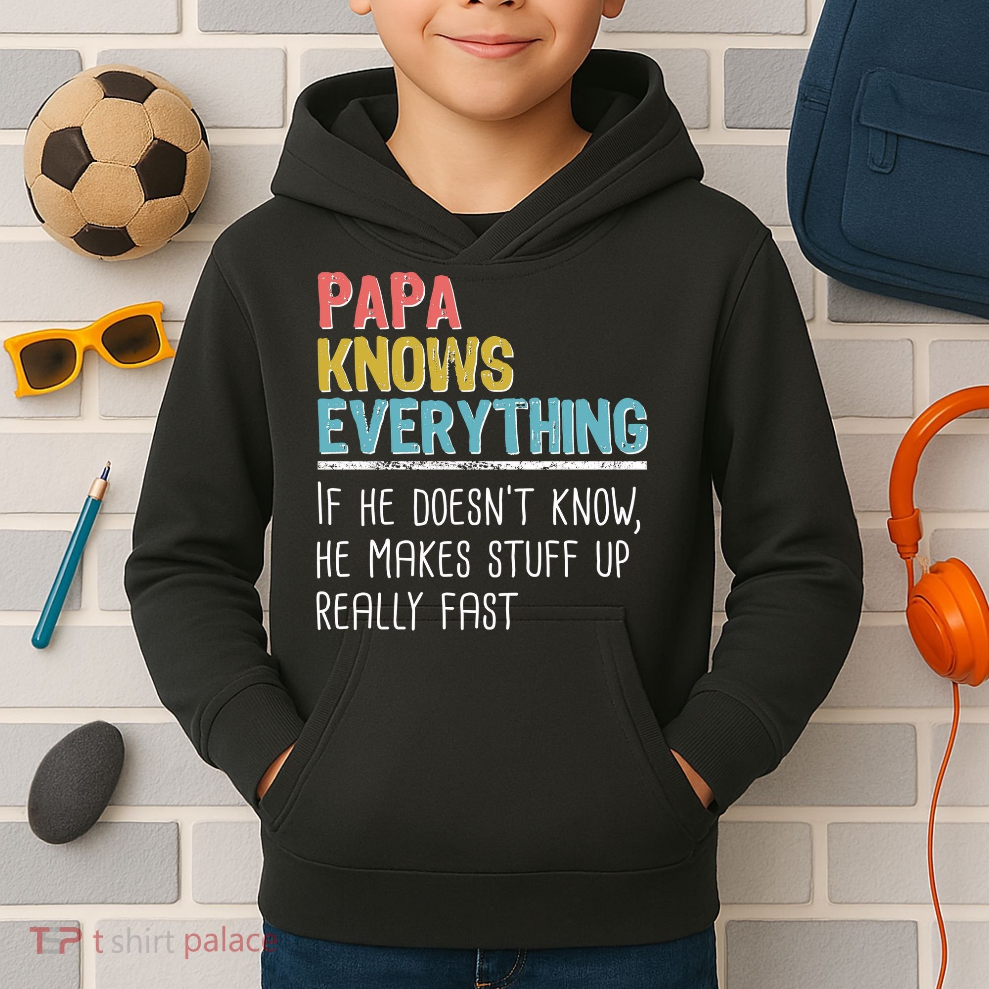 Funny Papa Knows Everything Kids Hoodie