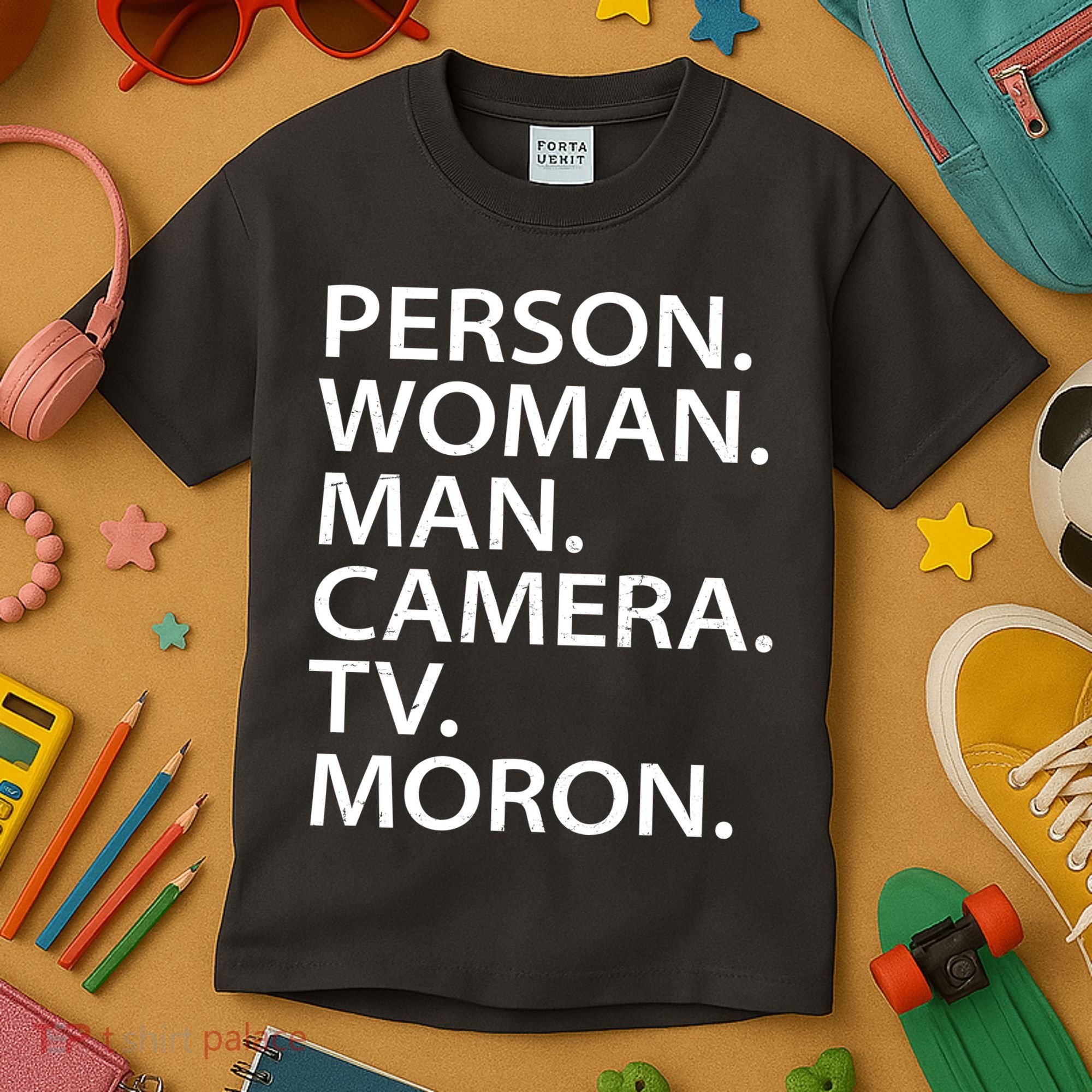 Funny Person Woman Man Camera TV Moron Kids T-Shirt