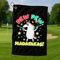 Funny Pew Pew Madafakas Unicorn Golf Towel thumb 1