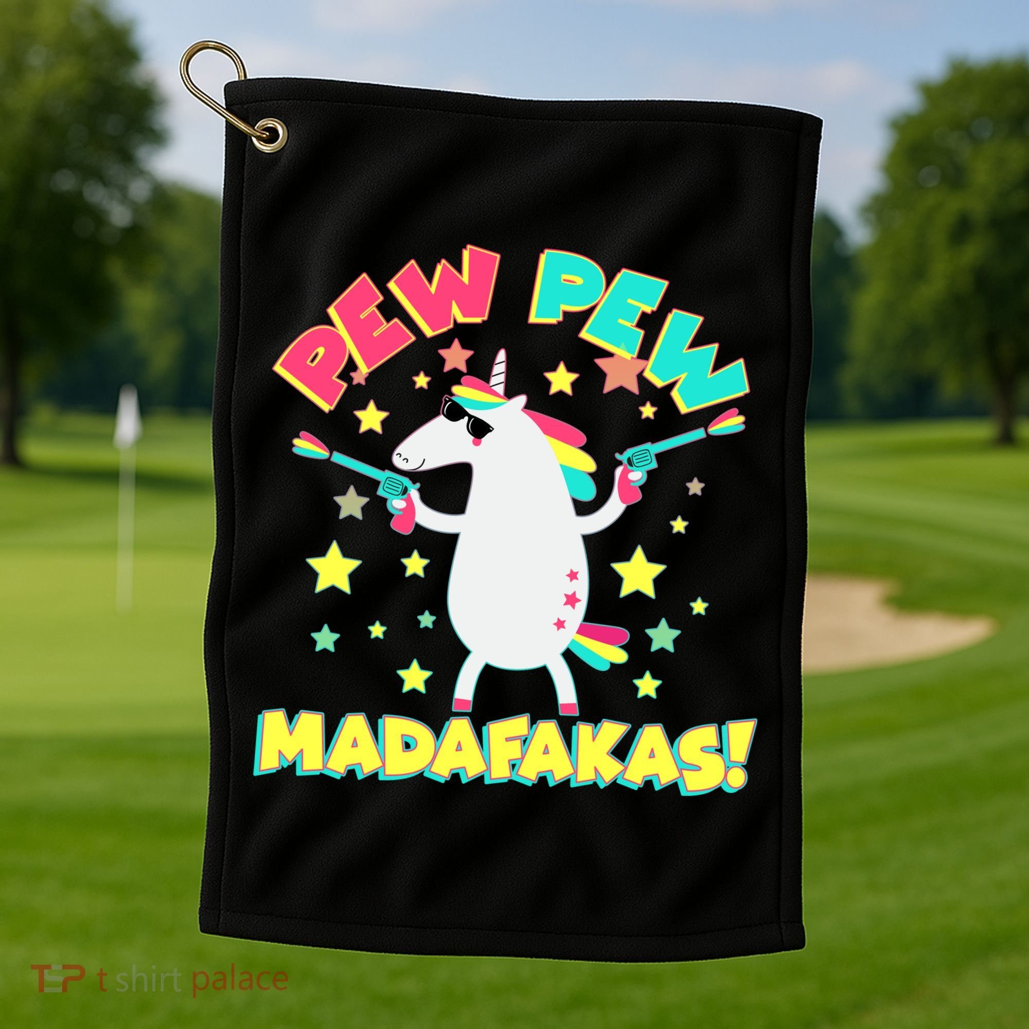 Funny Pew Pew Madafakas Unicorn Golf Towel