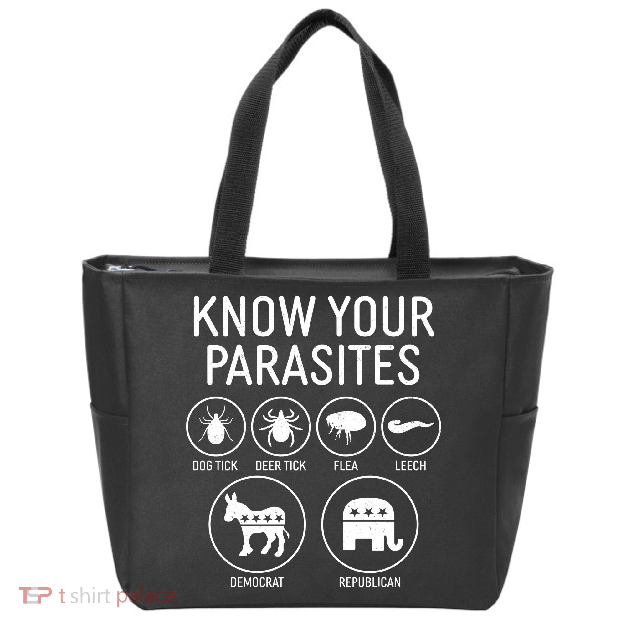 Funny Political Meme Know Your Parasites Tote Bag