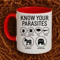 Funny Political Meme Know Your Parasites Coffee Mug thumb 2