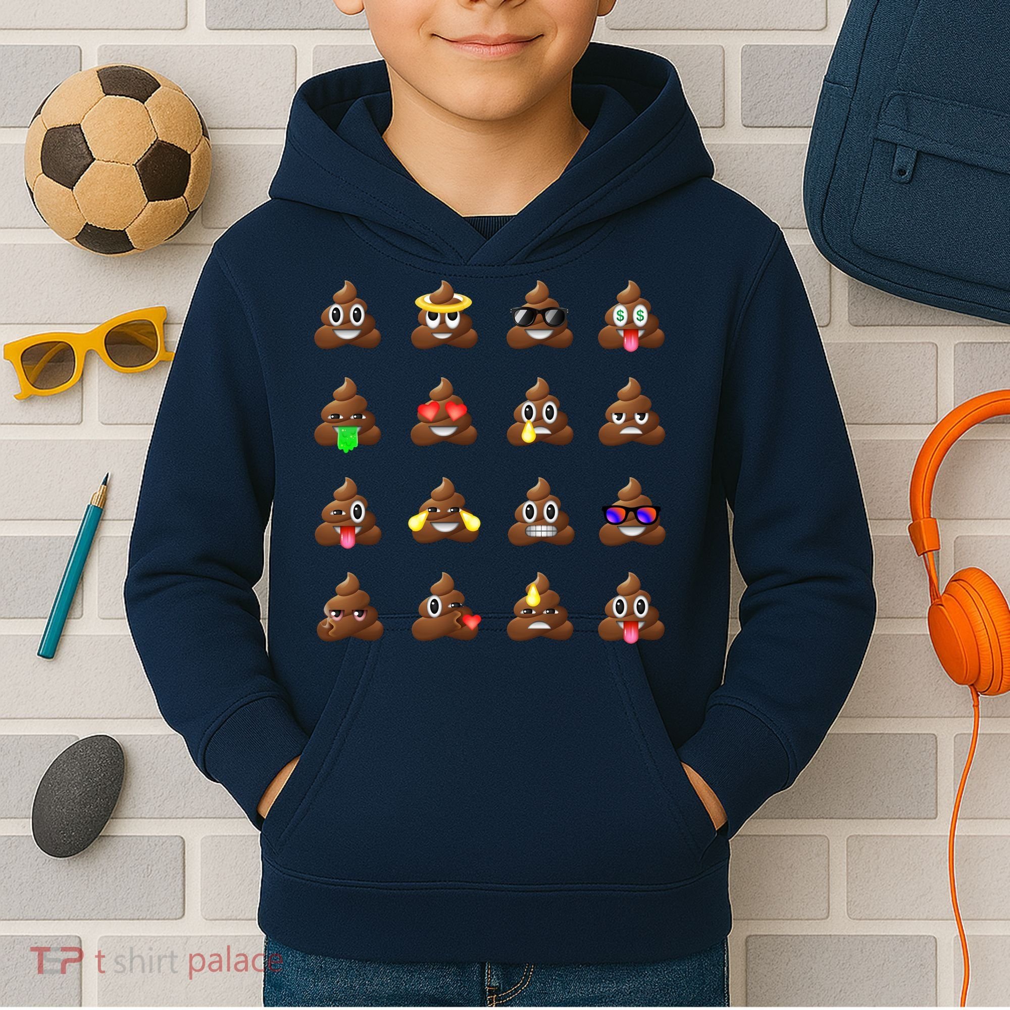 Funny Poop Emoji's Smiley Kids Hoodie
