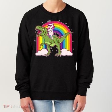 Funny Rainbow Unicorn Riding T-Rex Dinosaur Women's Sweatshirt