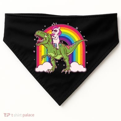 Funny Rainbow Unicorn Riding T-Rex Dinosaur USA-Made Doggie Bandana