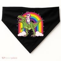 Funny Rainbow Unicorn Riding T-Rex Dinosaur USA-Made Doggie Bandana thumb 0