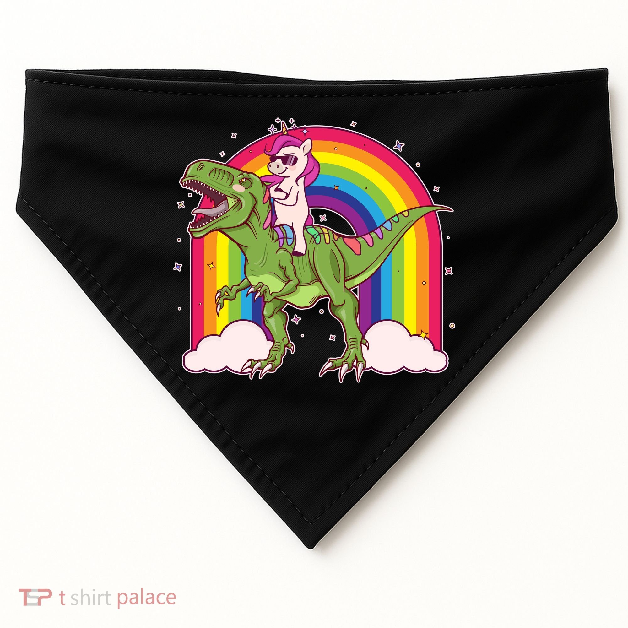Funny Rainbow Unicorn Riding T-Rex Dinosaur USA-Made Doggie Bandana