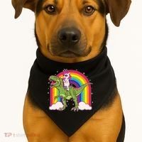 Funny Rainbow Unicorn Riding T-Rex Dinosaur USA-Made Doggie Bandana thumb 1