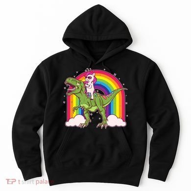 Funny Rainbow Unicorn Riding T-Rex Dinosaur Hoodie