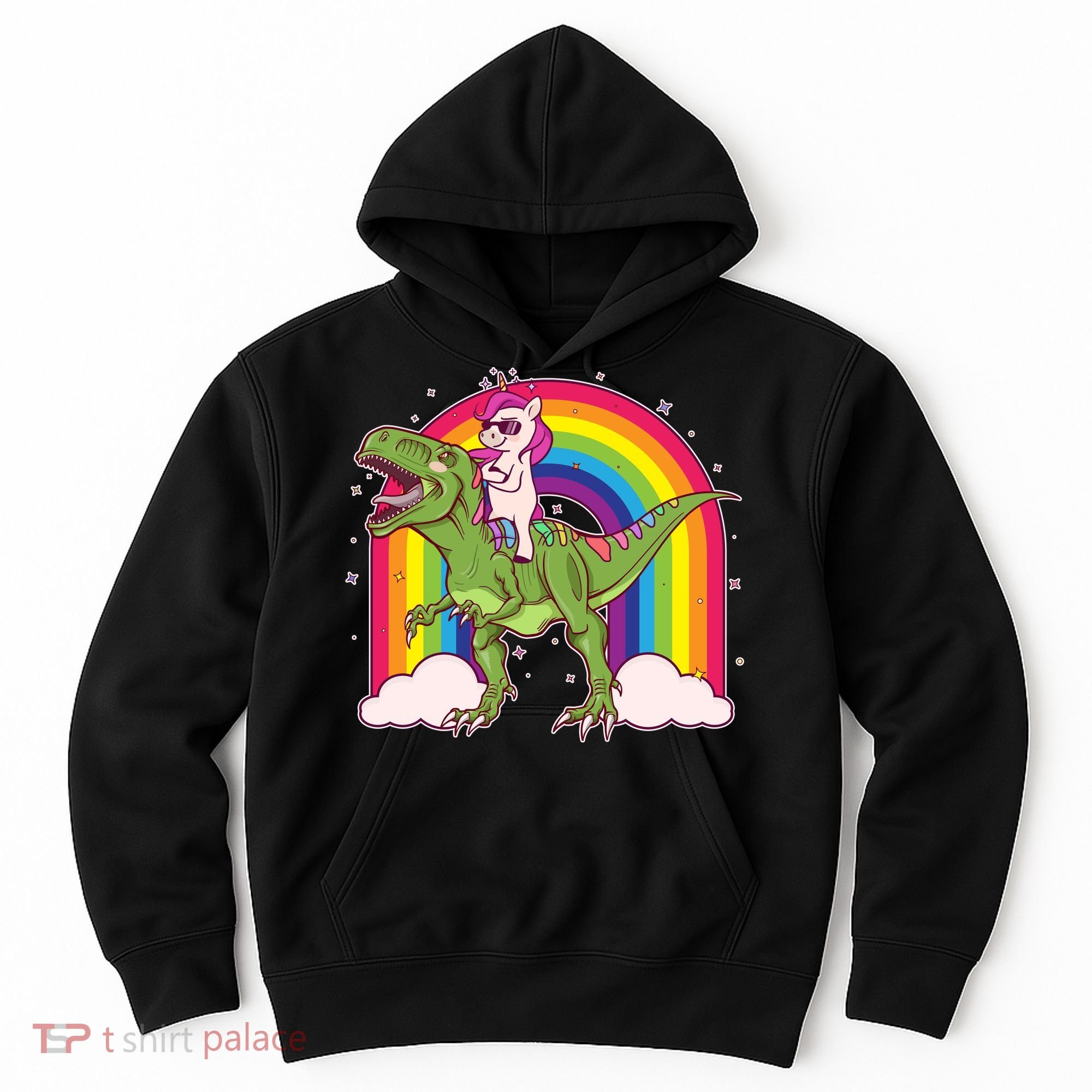Funny Rainbow Unicorn Riding T-Rex Dinosaur Hoodie